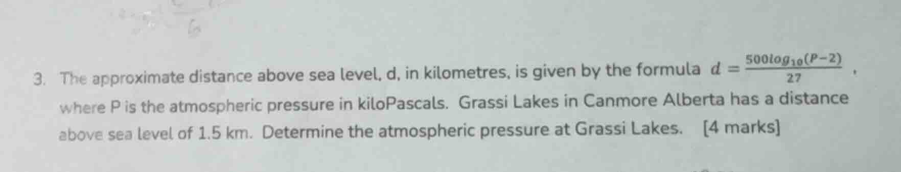 3. the approximate distance above sea level, d, in kilometres, is given…