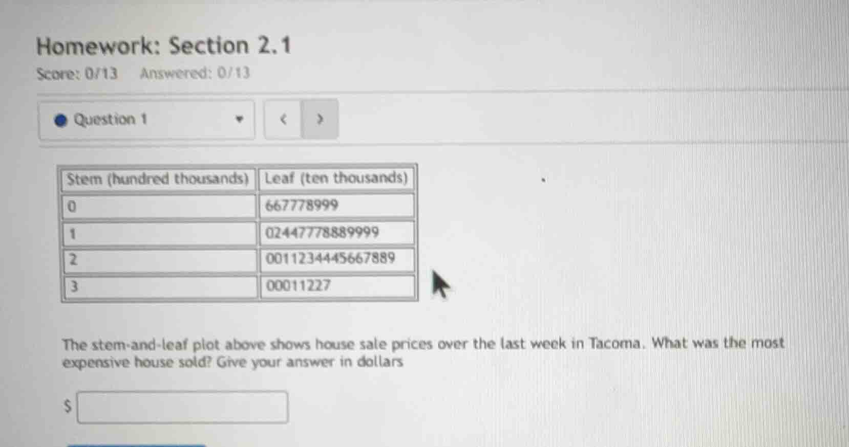 homework: section 2.1 score: 0/13 answered: 0/13 question 1 stem (hundr…