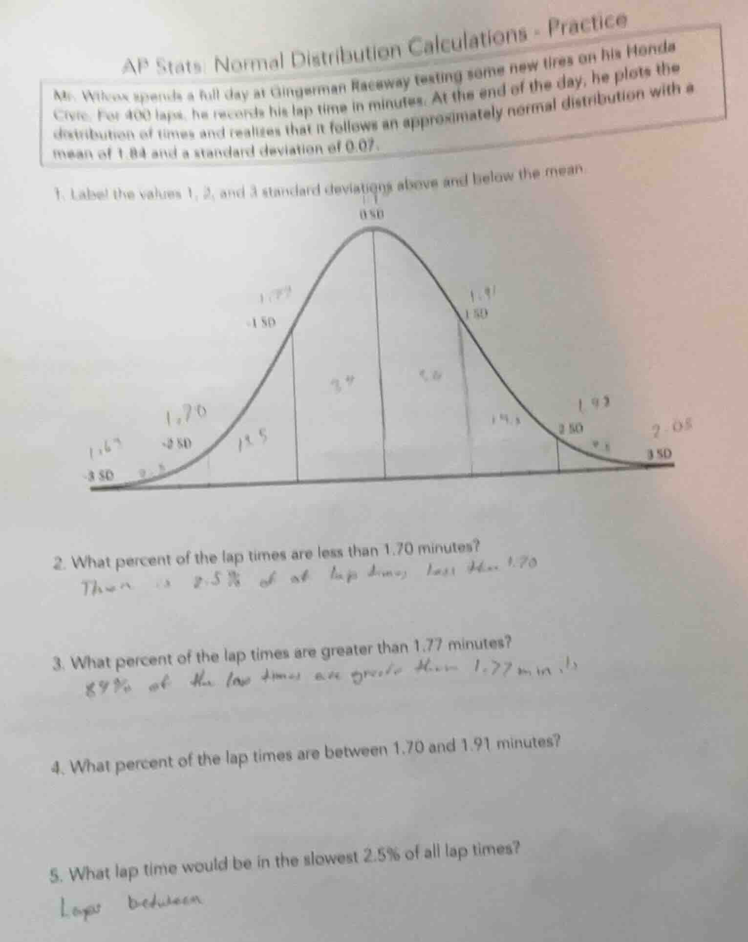 ap stats: normal distribution calculations - practice mr. wilcox spends…