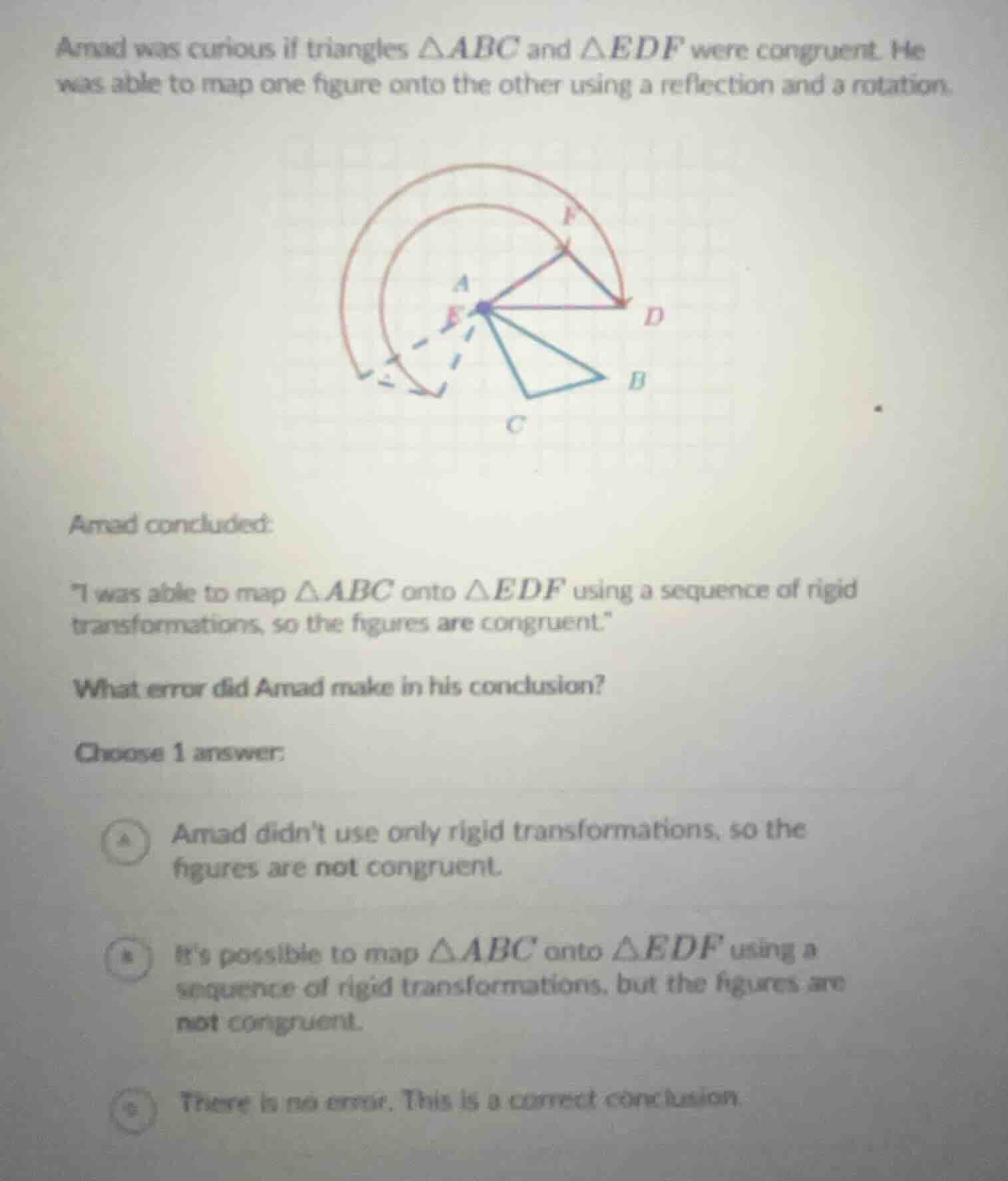 amad was curious if triangles $\\triangle abc$ and $\\triangle edf$ wer…
