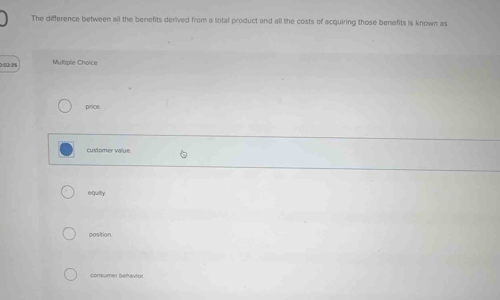 the difference between all the benefits derived from a total product an…