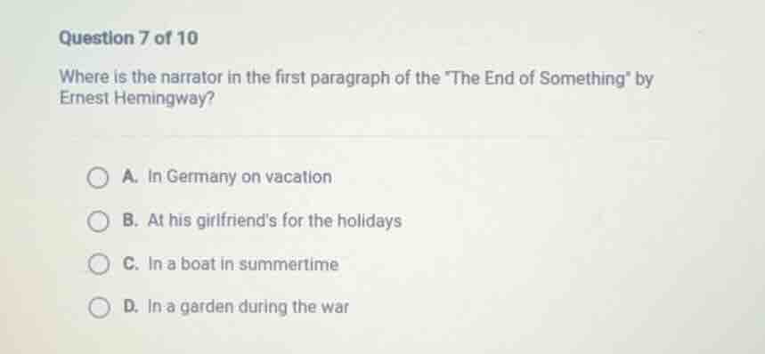 question 7 of 10 where is the narrator in the first paragraph of the th…