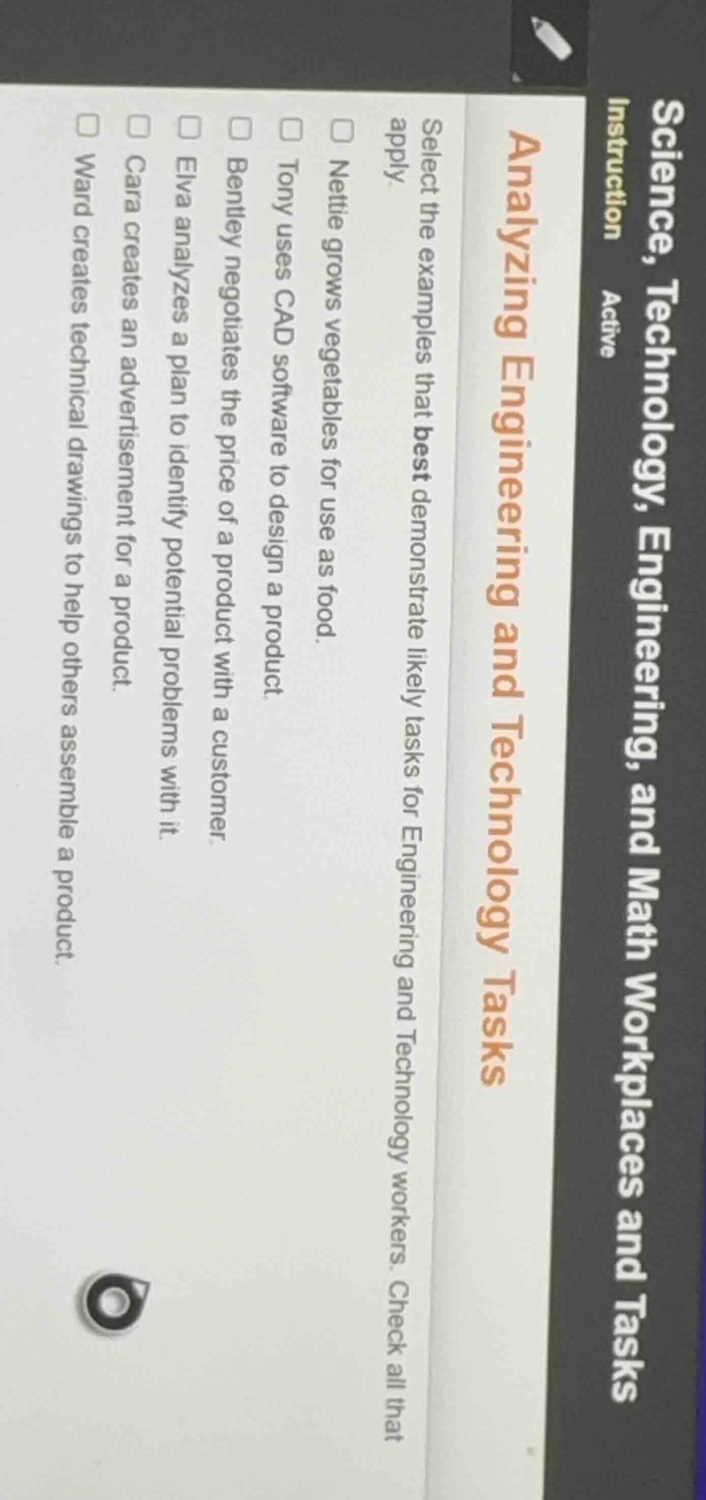 science, technology, engineering, and math workplaces and tasks instruc…