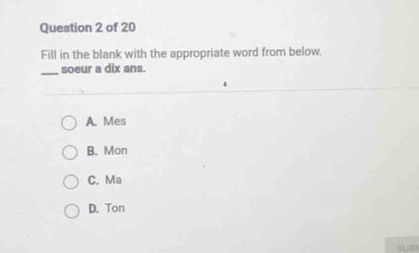 question 2 of 20 fill in the blank with the appropriate word from below…
