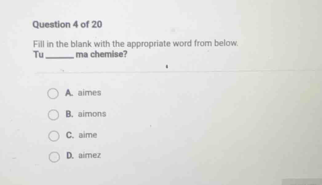 question 4 of 20 fill in the blank with the appropriate word from below…