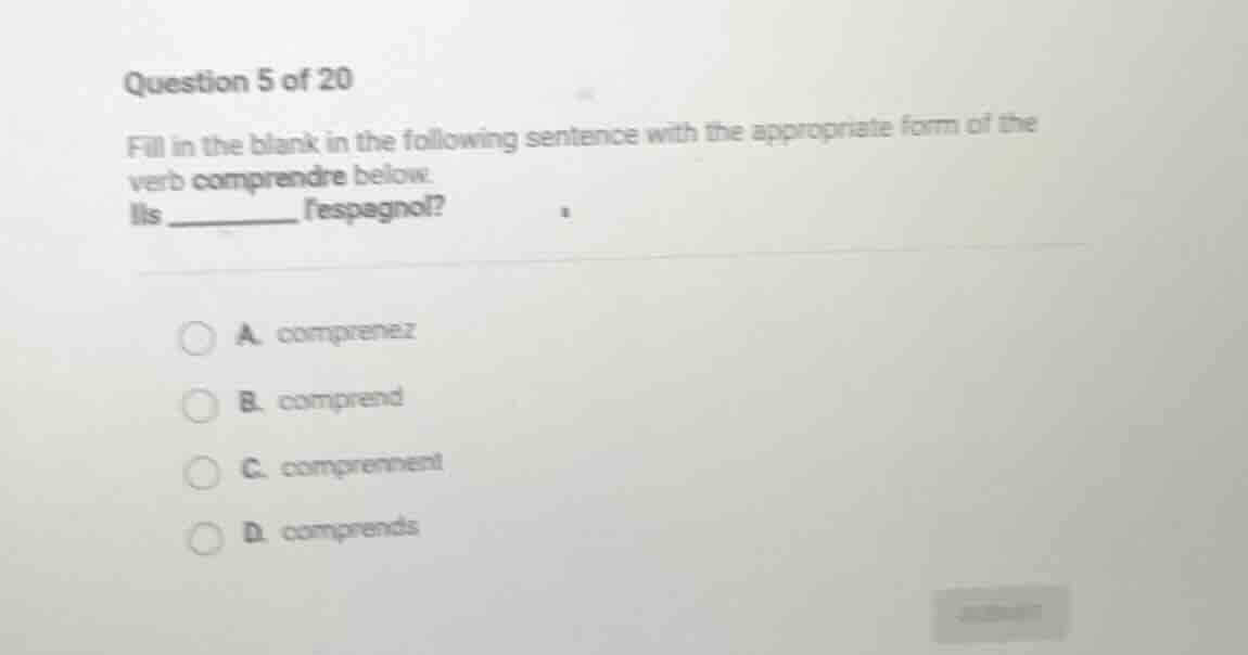 question 5 of 20 fill in the blank in the following sentence with the a…