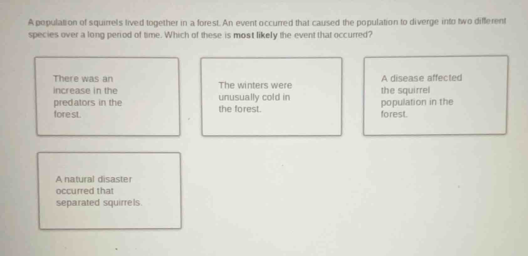 a population of squirrels lived together in a forest. an event occurred…