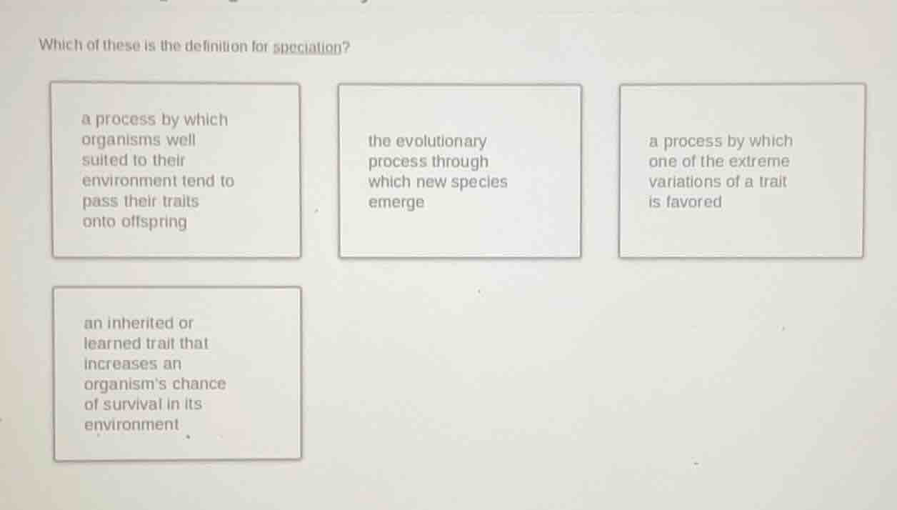 which of these is the definition for speciation? a process by which org…