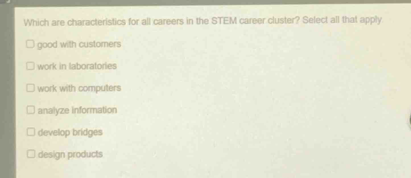 which are characteristics for all careers in the stem career cluster? s…