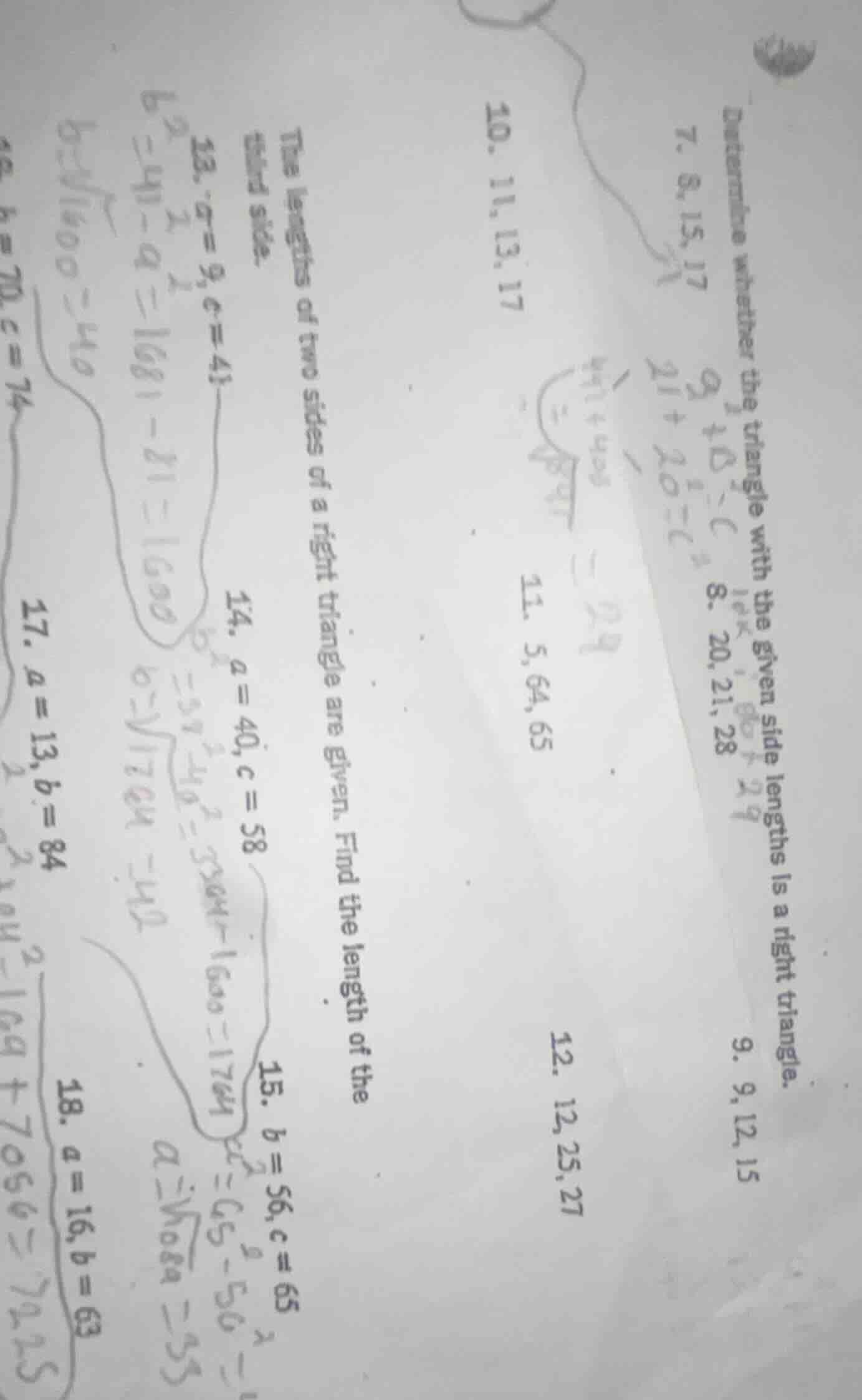 determine whether the triangle with the given side lengths is a right t…