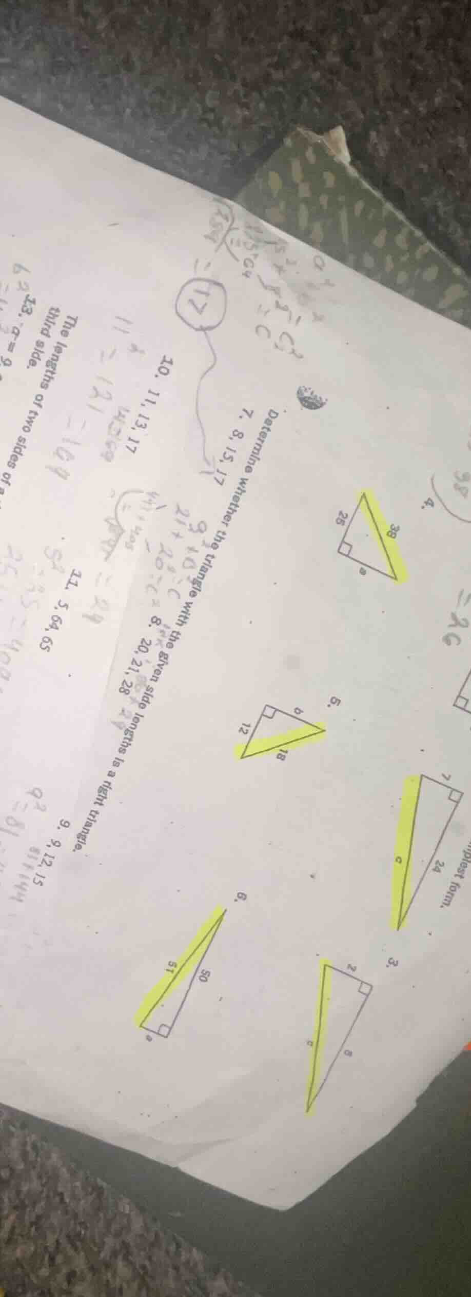 determine whether the triangle with the given side lengths is a right t…