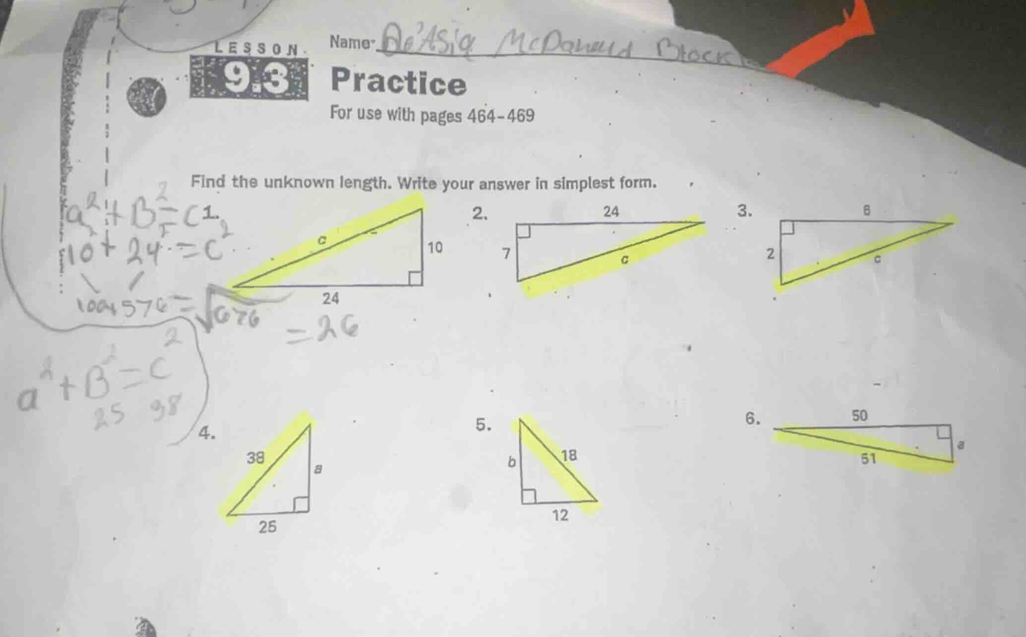 lesson 9.3 practice for use with pages 464-469 name: deasia mcdonald fi…
