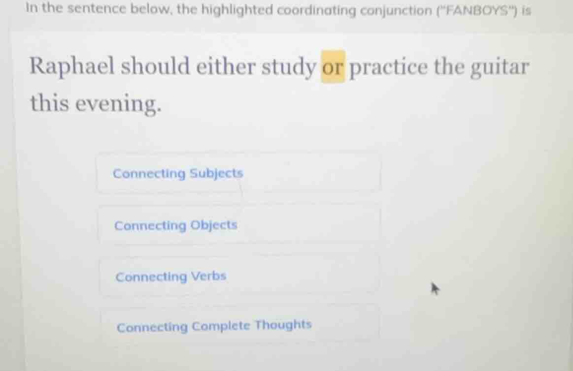 in the sentence below, the highlighted coordinating conjunction (\fanbo…