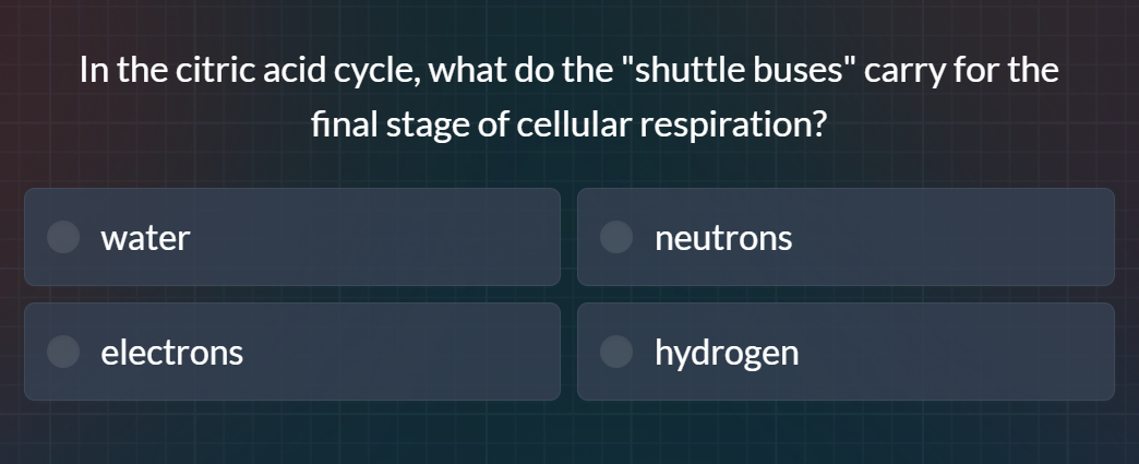 in the citric acid cycle, what do the \shuttle buses\ carry for the fin…
