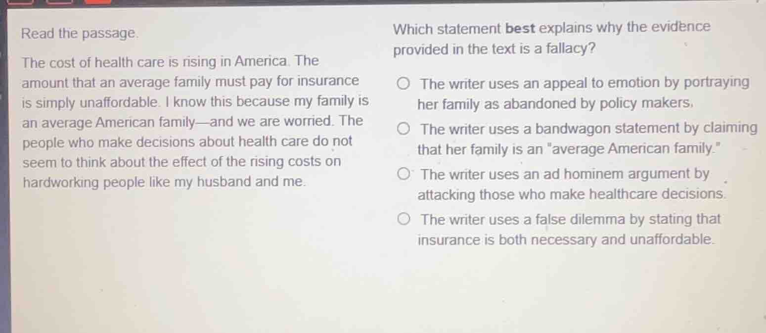 read the passage. the cost of health care is rising in america. the amo…