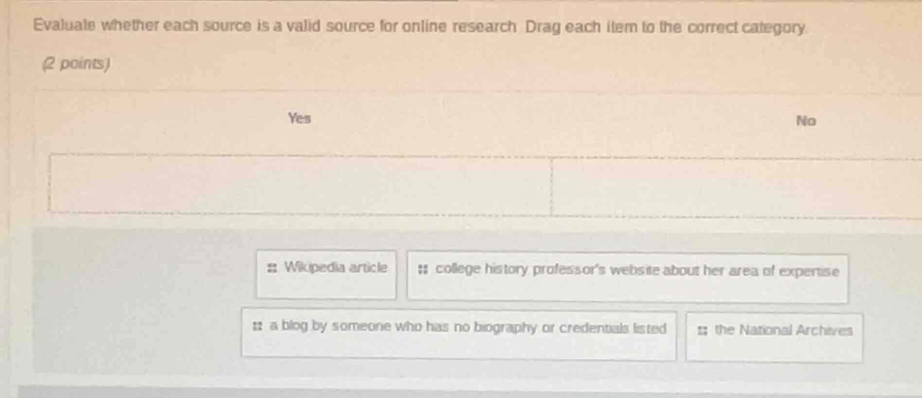 evaluate whether each source is a valid source for online research drag…