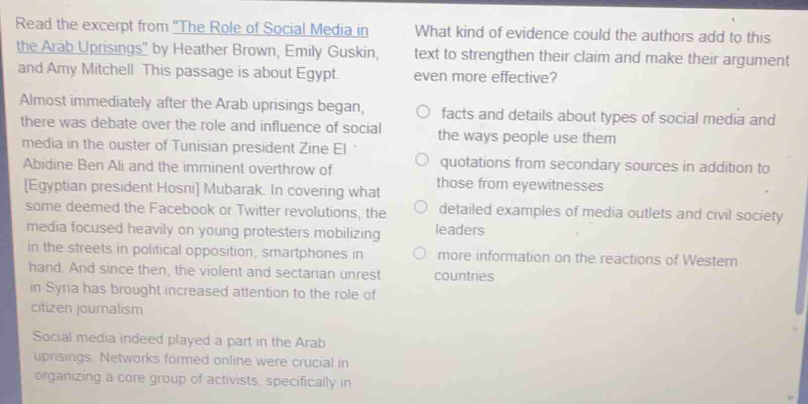 read the excerpt from \the role of social media in the arab uprisings\ …