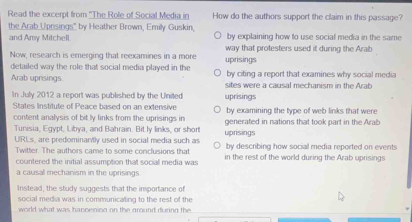 read the excerpt from \the role of social media in the arab uprisings\ …