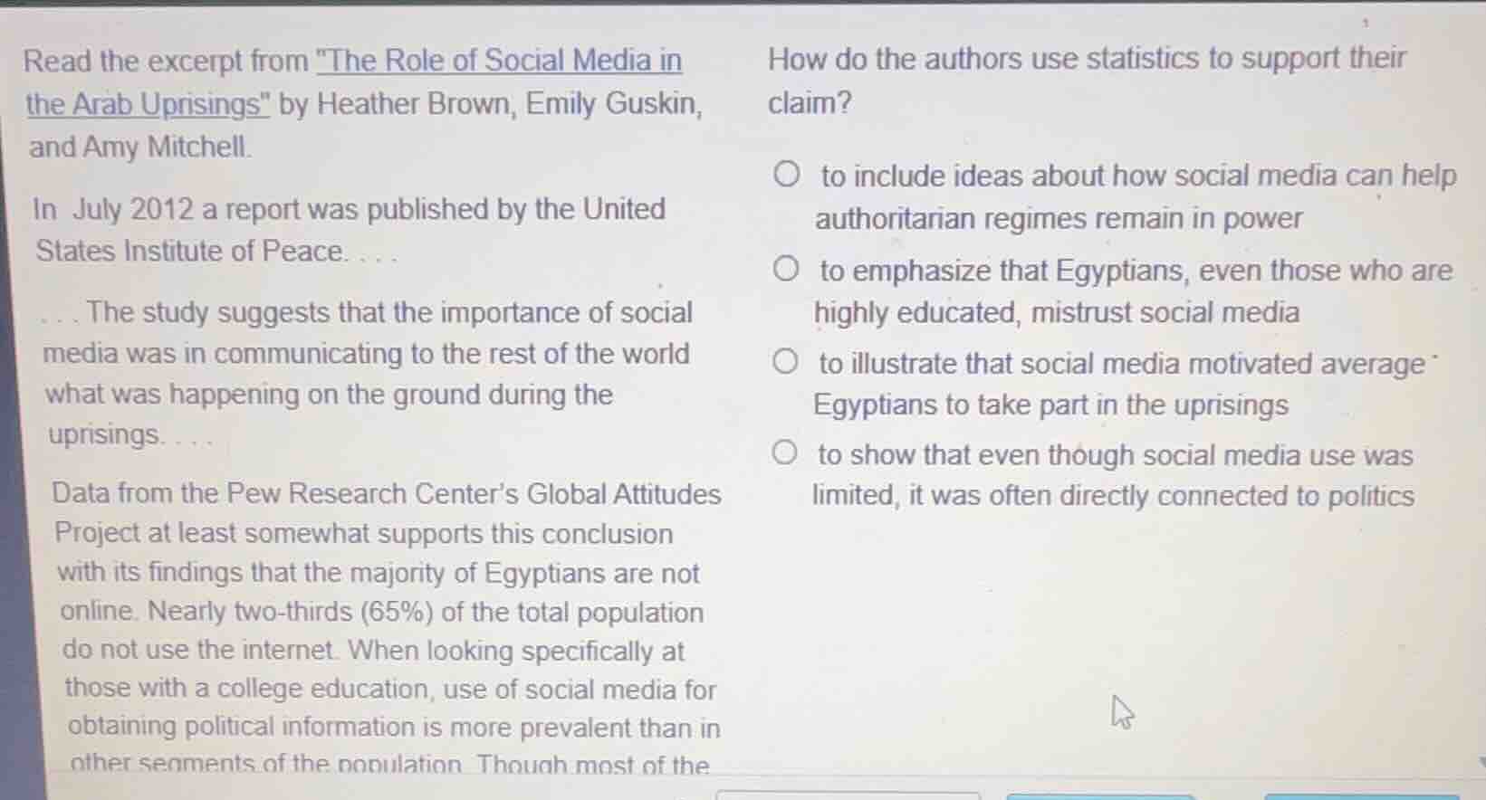 read the excerpt from \the role of social media in the arab uprisings\ …