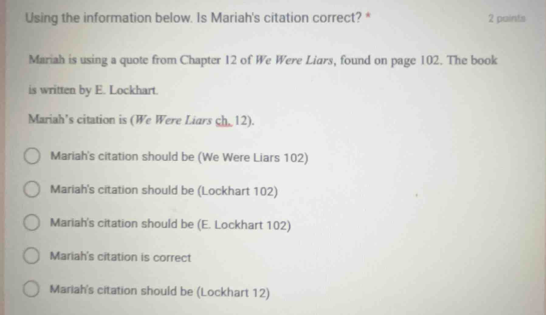 using the information below. is mariahs citation correct? * mariah is u…