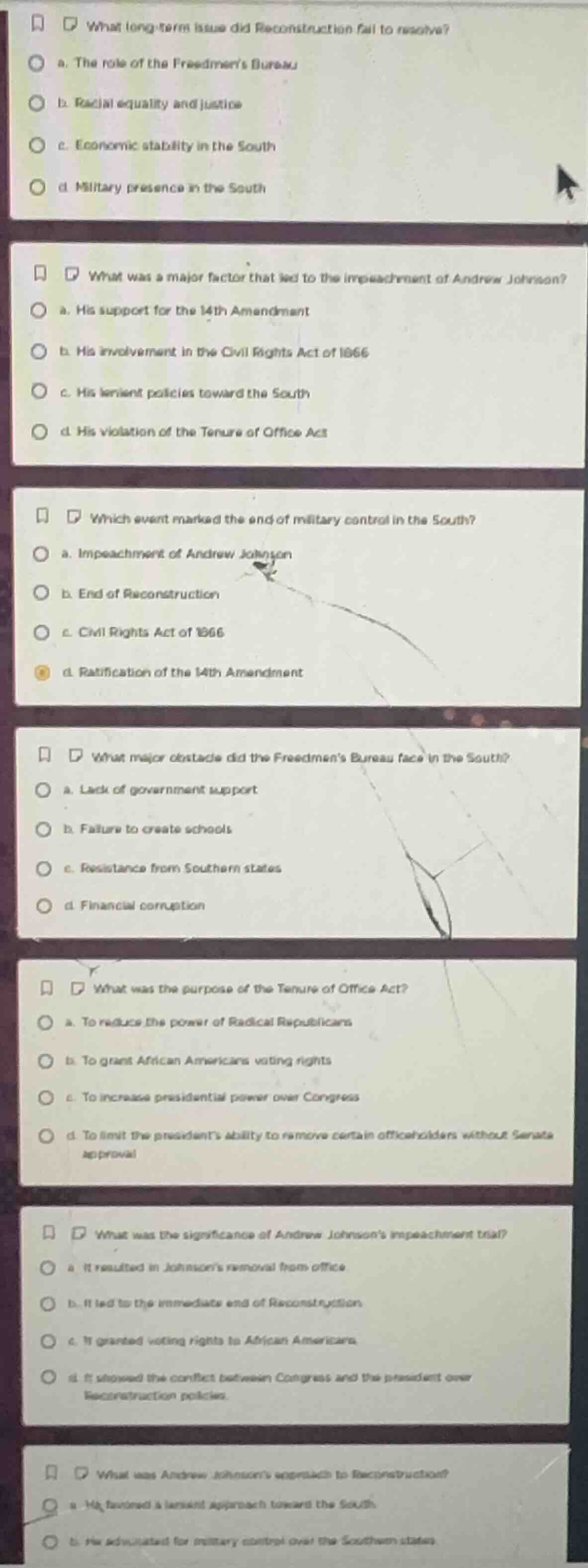 1. what long - term issue did reconstruction fail to resolve? a. the ro…