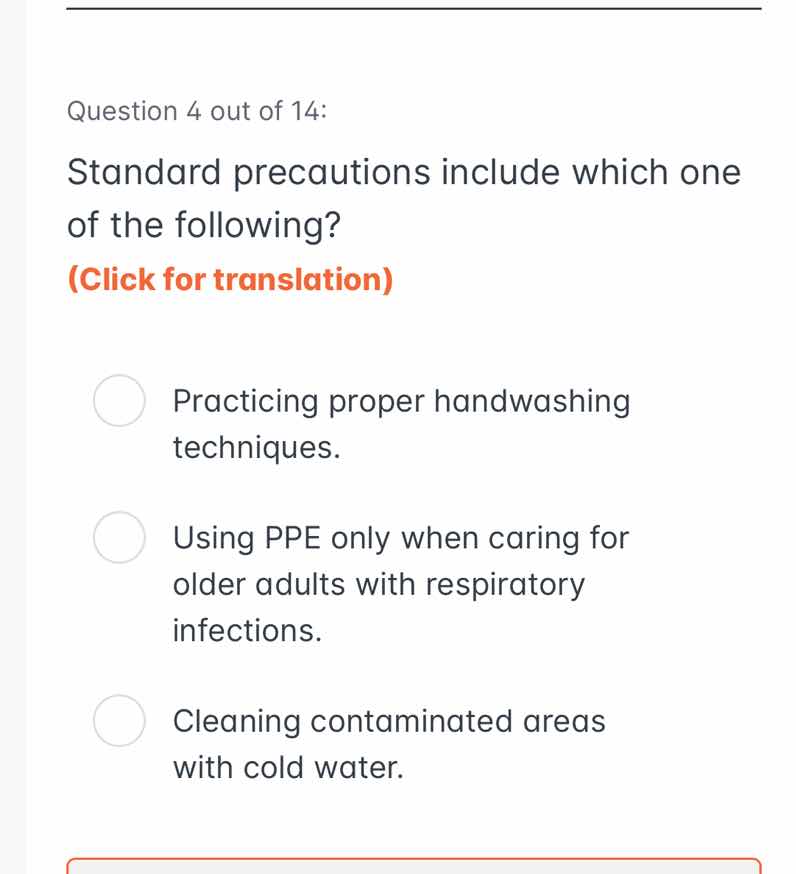 question 4 out of 14: standard precautions include which one of the fol…
