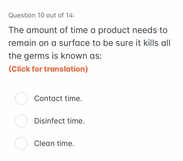 question 10 out of 14: the amount of time a product needs to remain on …