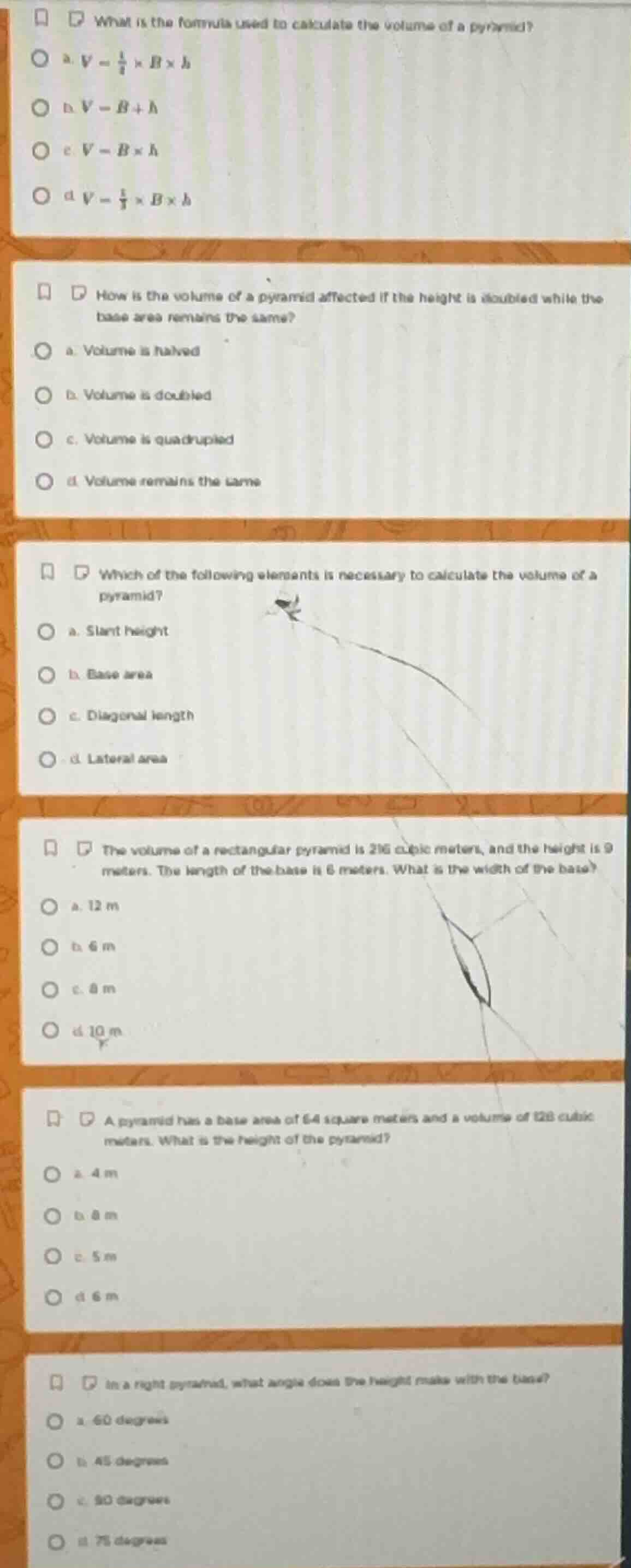 what is the formula used to calculate the volume of a pyramid? a. $v = …