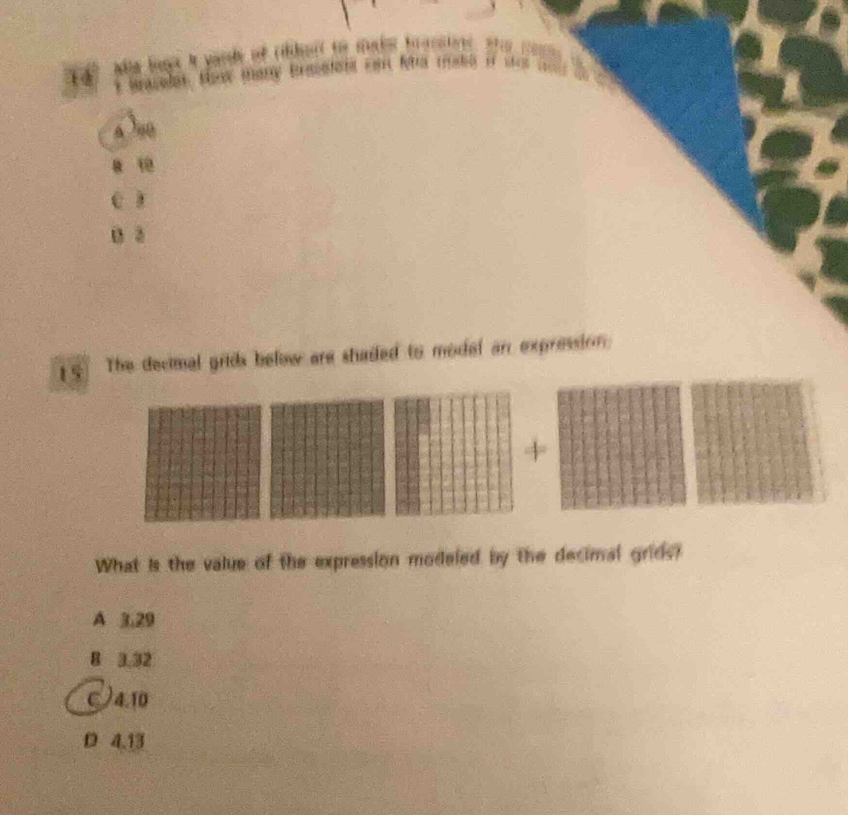 14 (partially visible text about ribbon and bracelets) a (option), b 12…