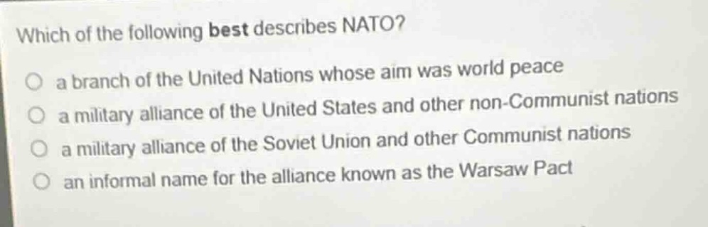 which of the following best describes nato? a branch of the united nati…