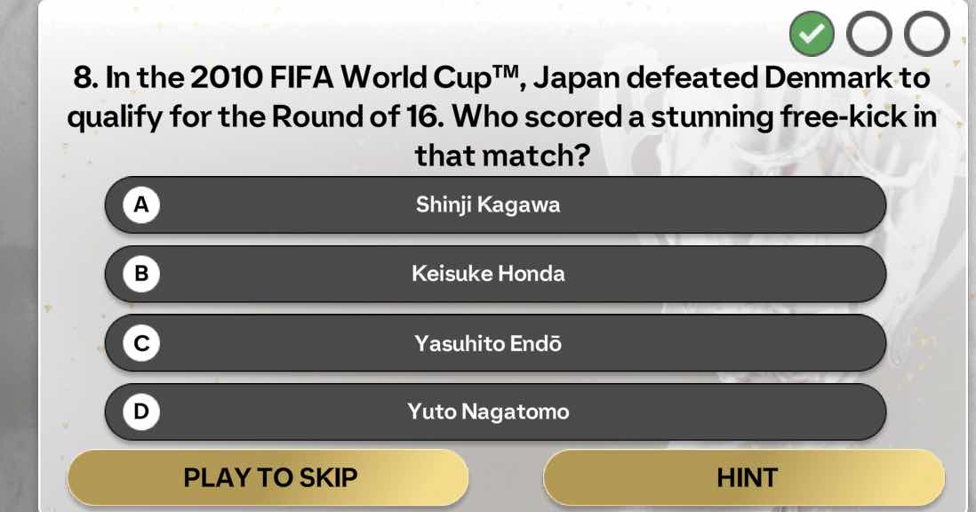 8. in the 2010 fifa world cup™, japan defeated denmark to qualify for t…