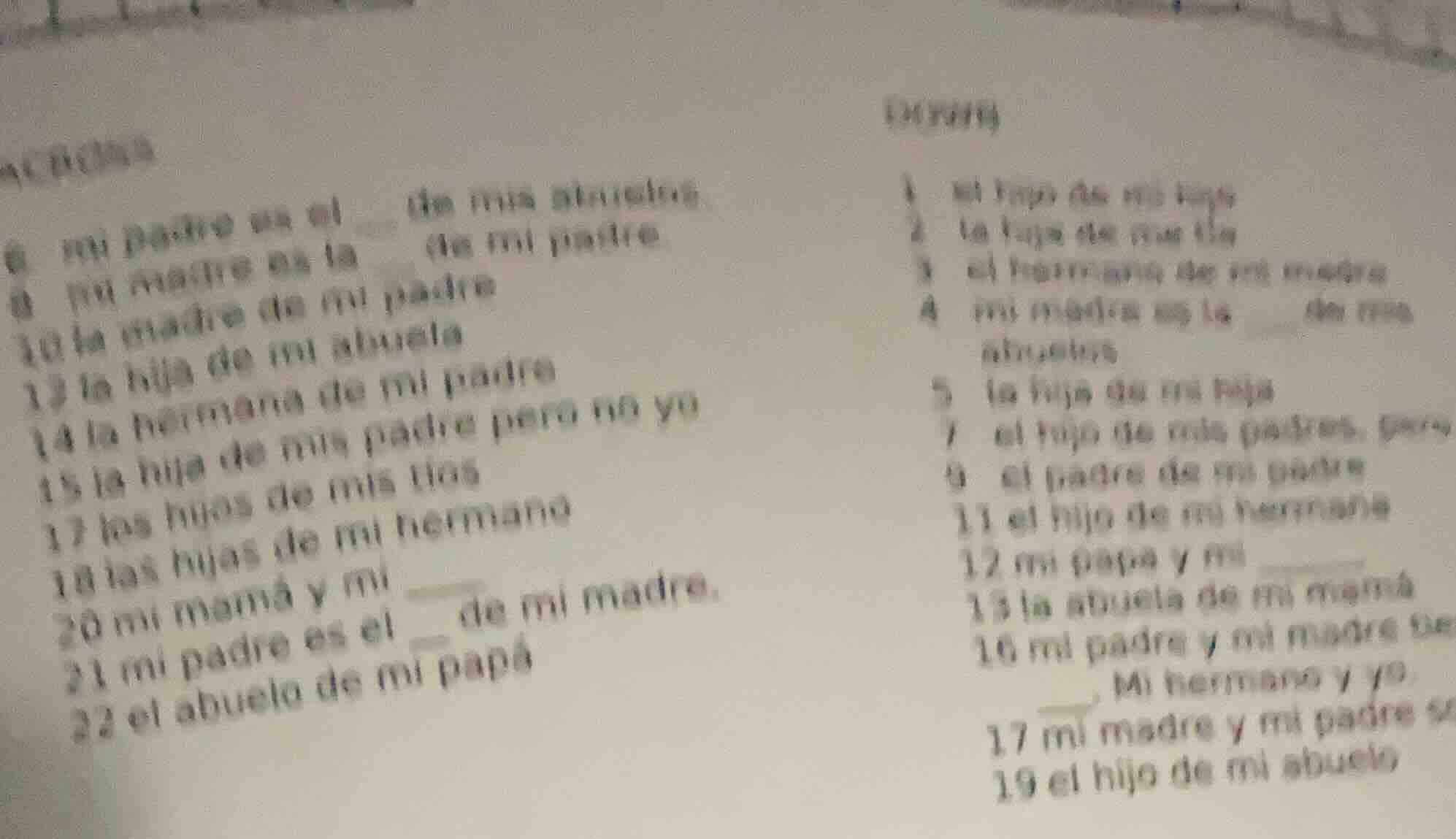 acciones 6 mi padre es el ___ de mis abuelos 8 mi madre es la ___ de mi…