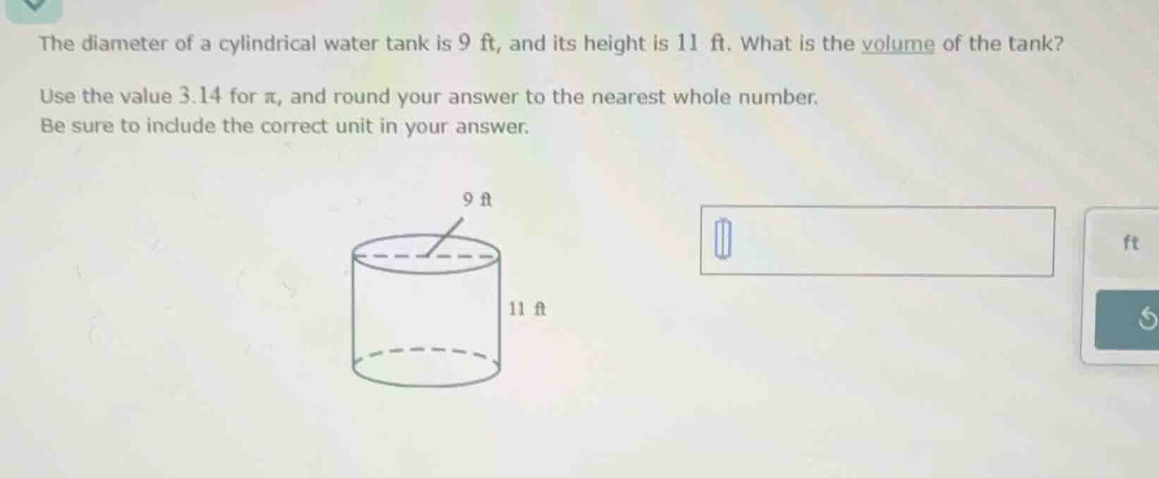 the diameter of a cylindrical water tank is 9 ft, and its height is 11 …