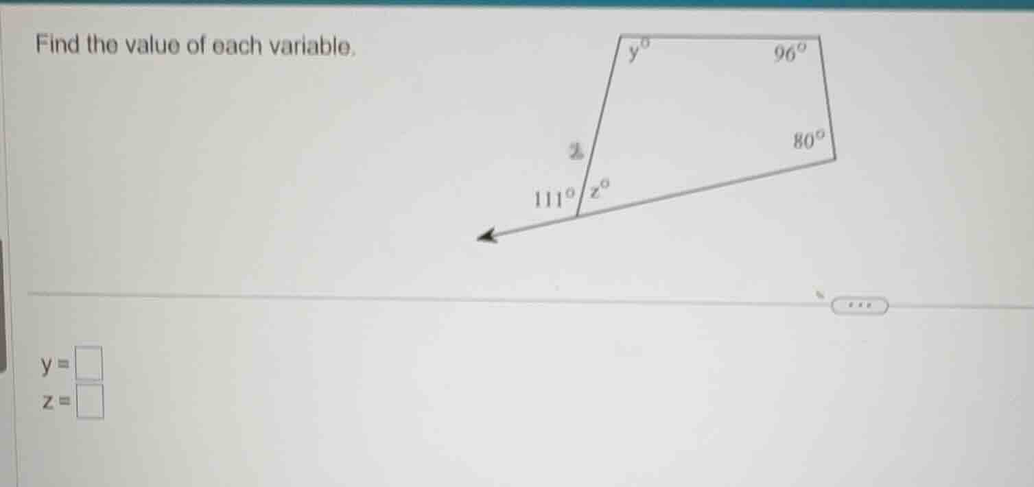 find the value of each variable. y = z =