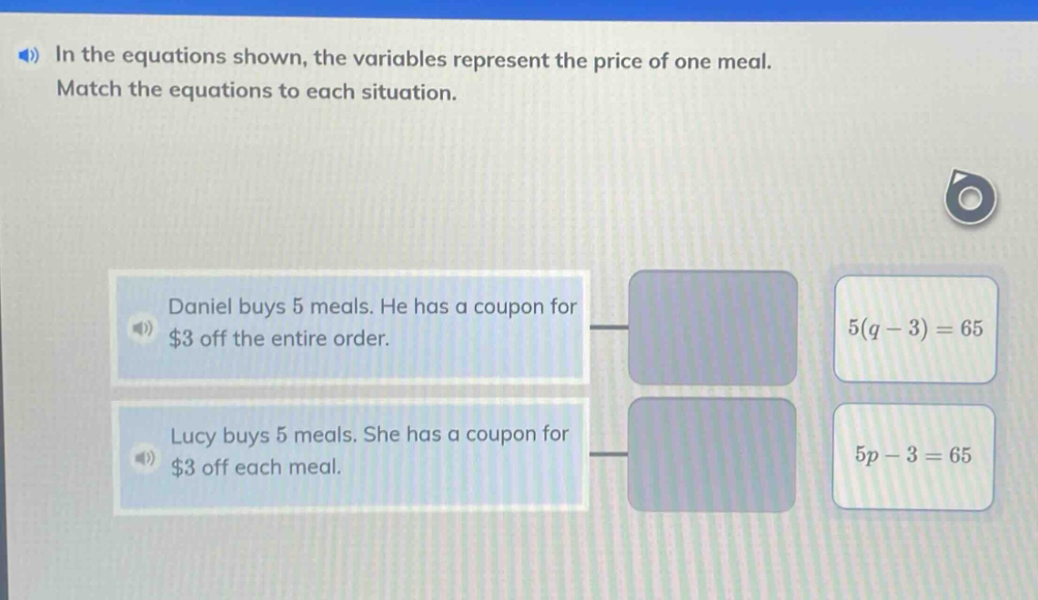 in the equations shown, the variables represent the price of one meal. …
