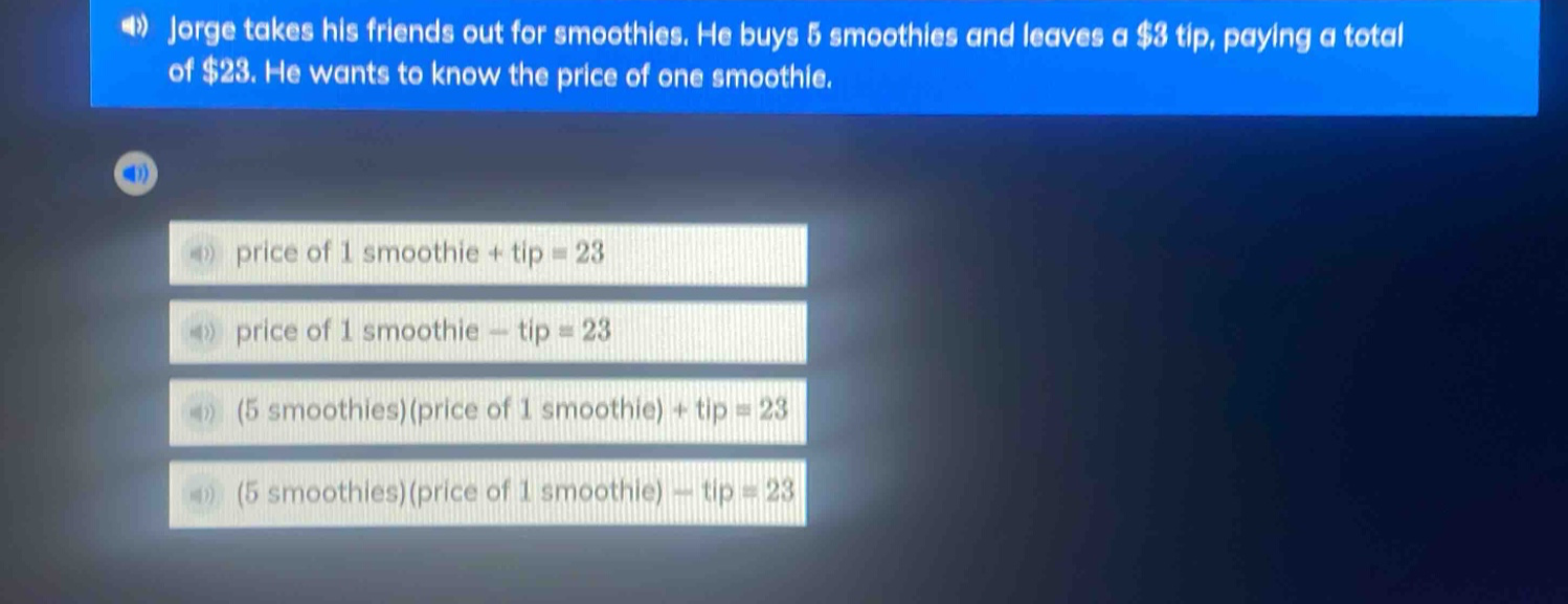 jorge takes his friends out for smoothies. he buys 5 smoothies and leav…
