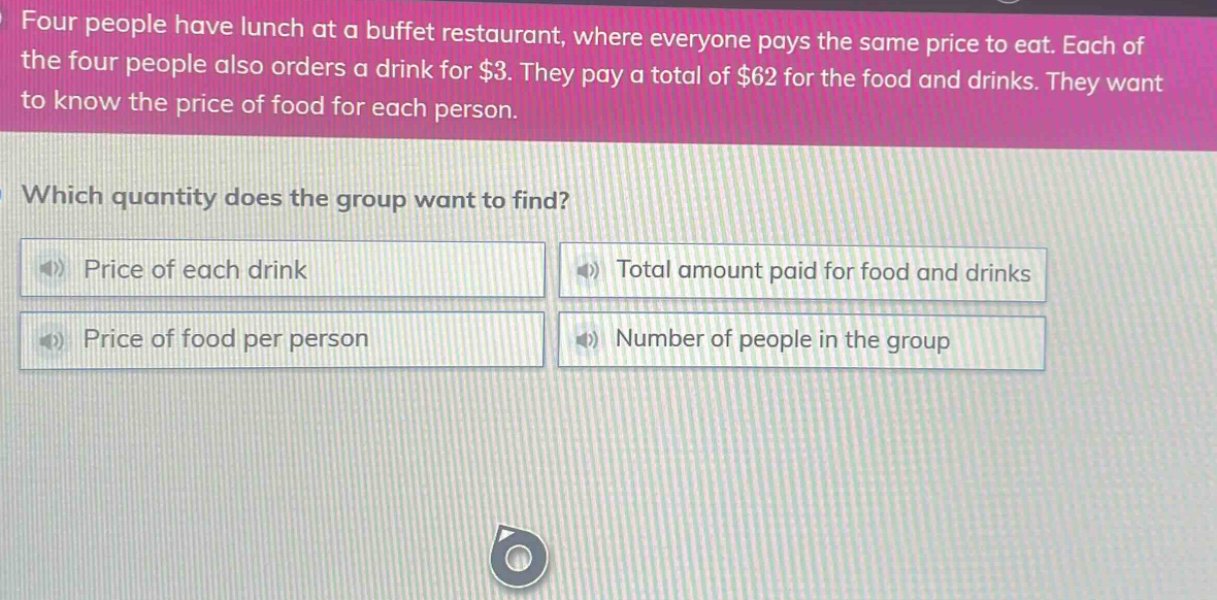 four people have lunch at a buffet restaurant, where everyone pays the …