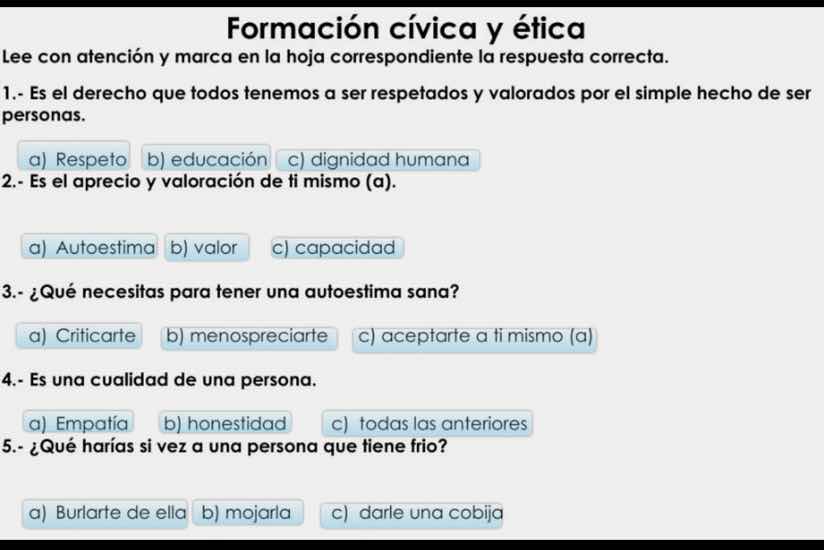 formación cívica y ética lee con atención y marca en la hoja correspond…