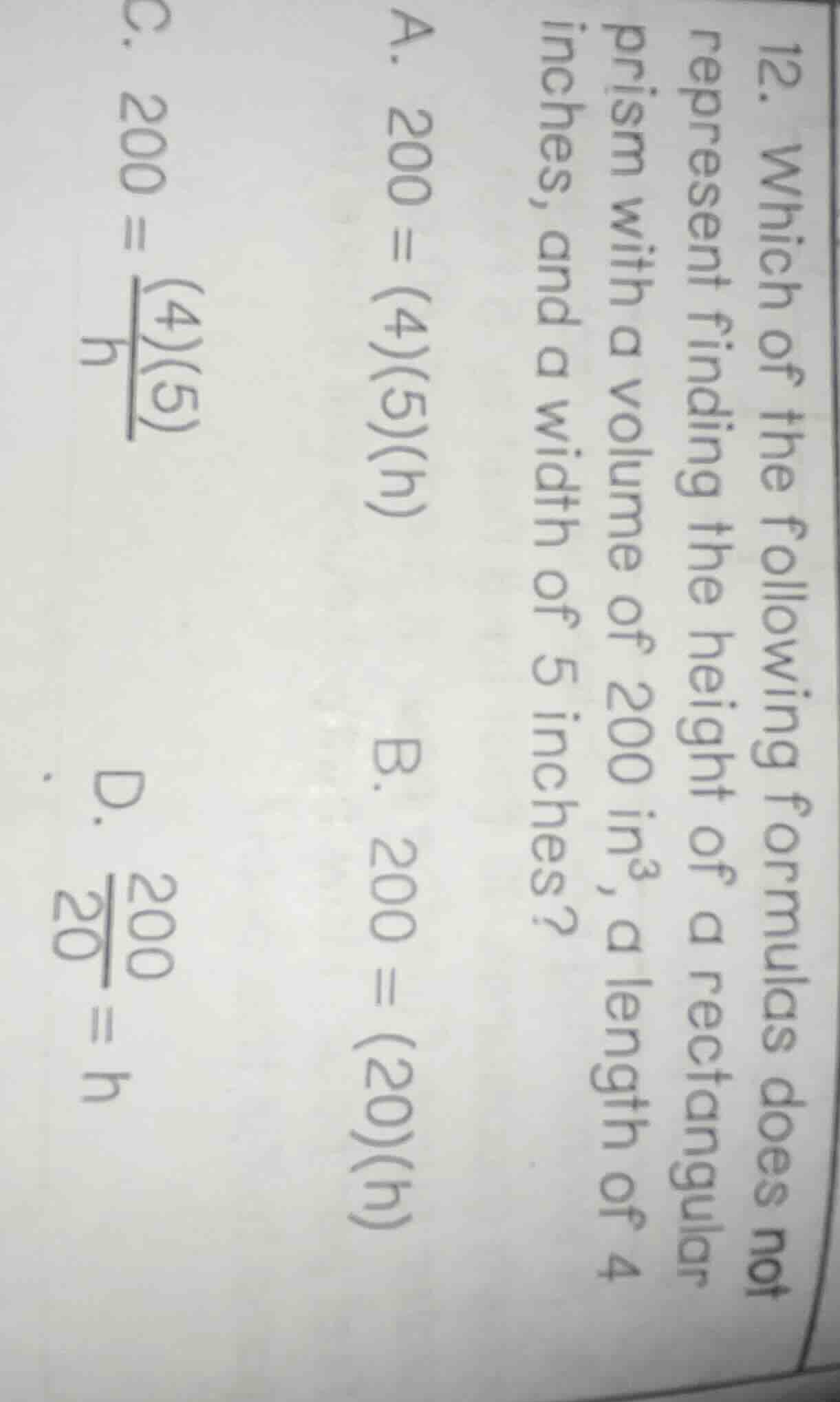 12. which of the following formulas does not represent finding the heig…