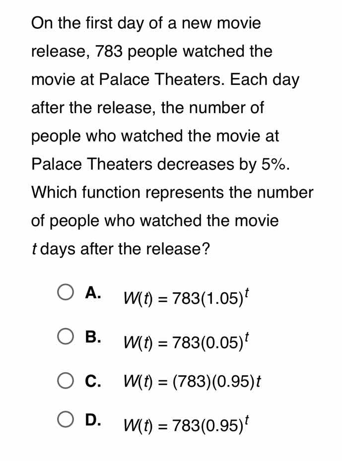 on the first day of a new movie release, 783 people watched the movie a…
