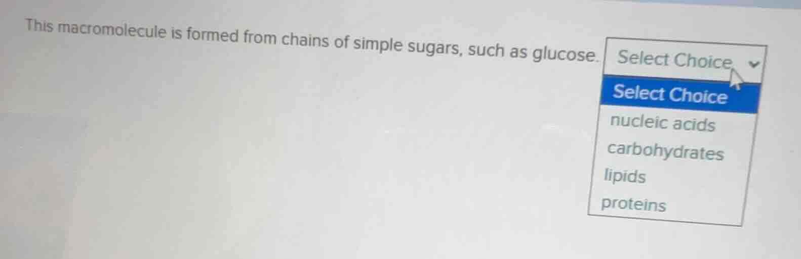 this macromolecule is formed from chains of simple sugars, such as gluc…