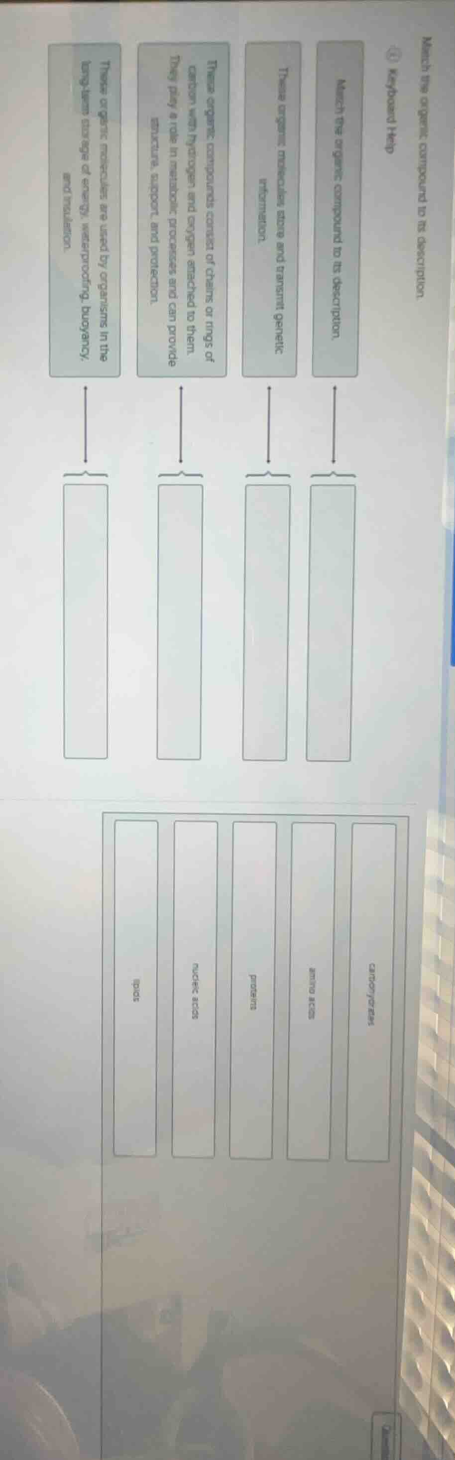 match the organic compound to its description. keyboard help match the …