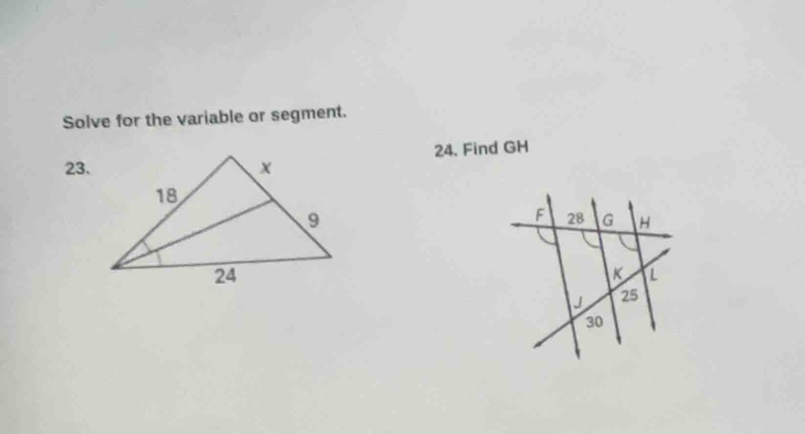 solve for the variable or segment. 23. 24. find gh
