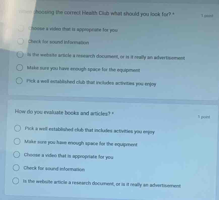 when choosing the correct health club what should you look for? * choos…