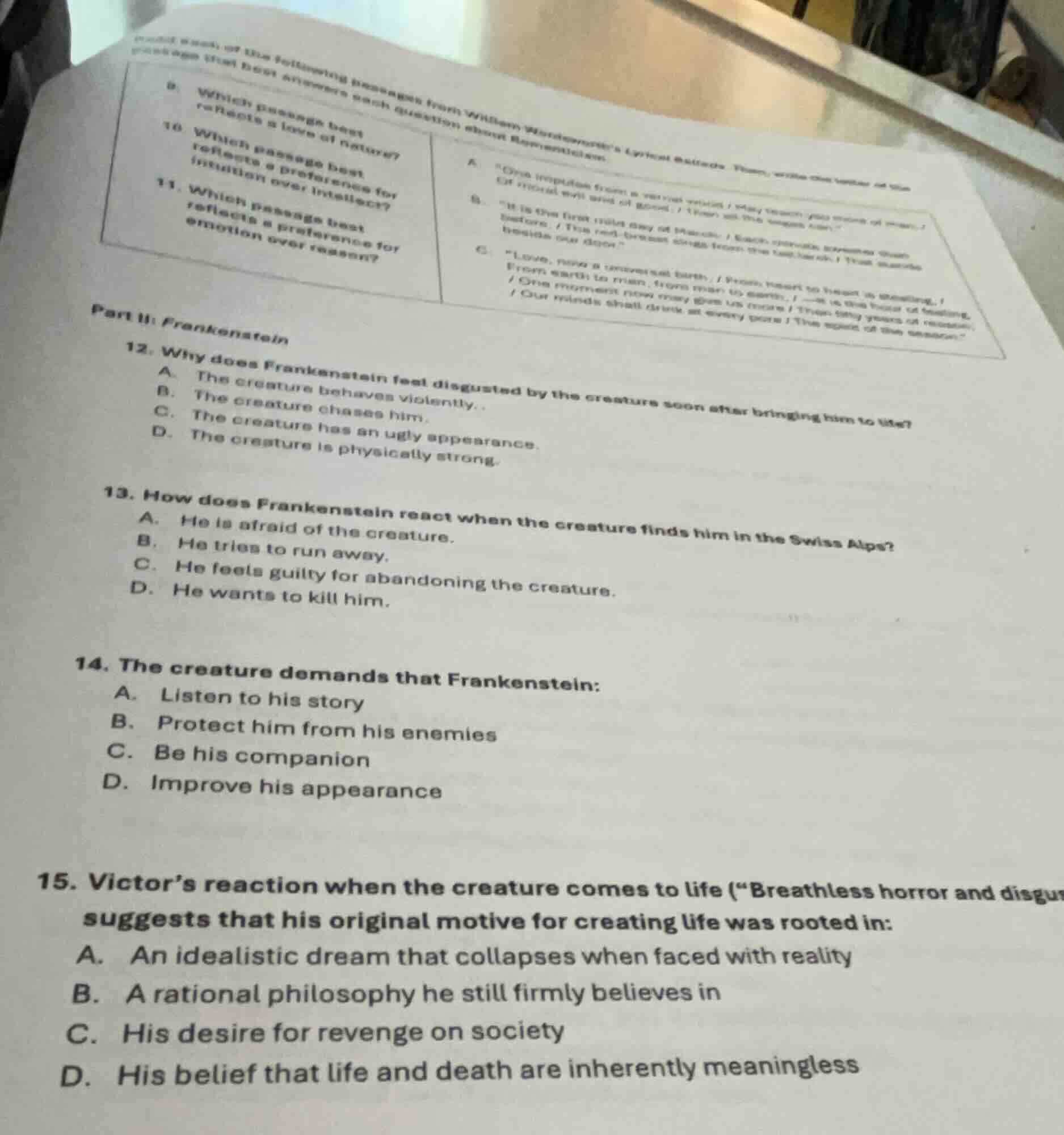 read each of the following passages from william wordsworth’s lyrical b…