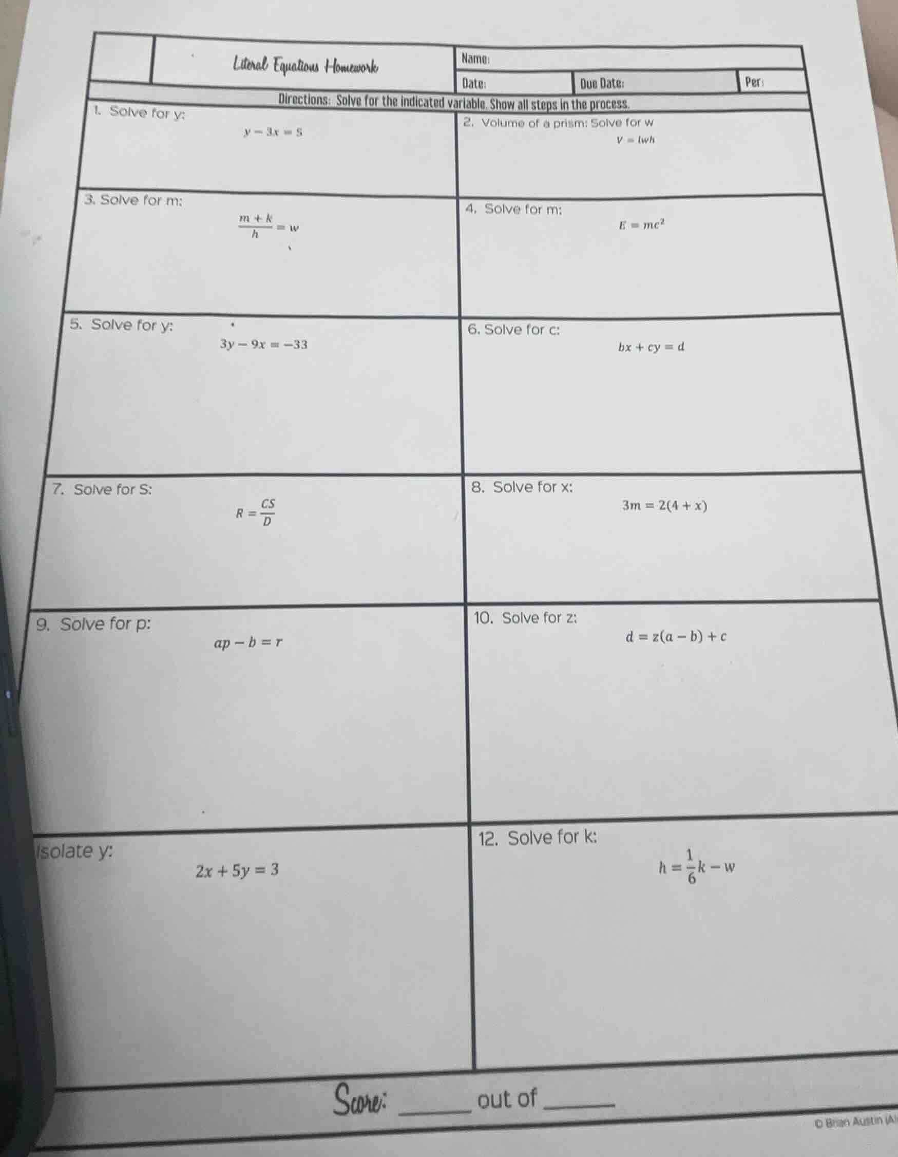 literal equations homework name: date: due date: per: directions: solve…