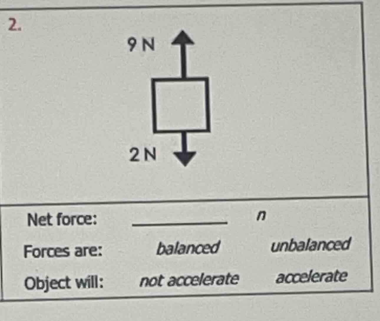 2. net force: forces are: balanced unbalanced object will: not accelera…