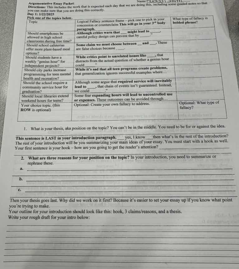 argumentative essay packet directions: this includes the work that is e…