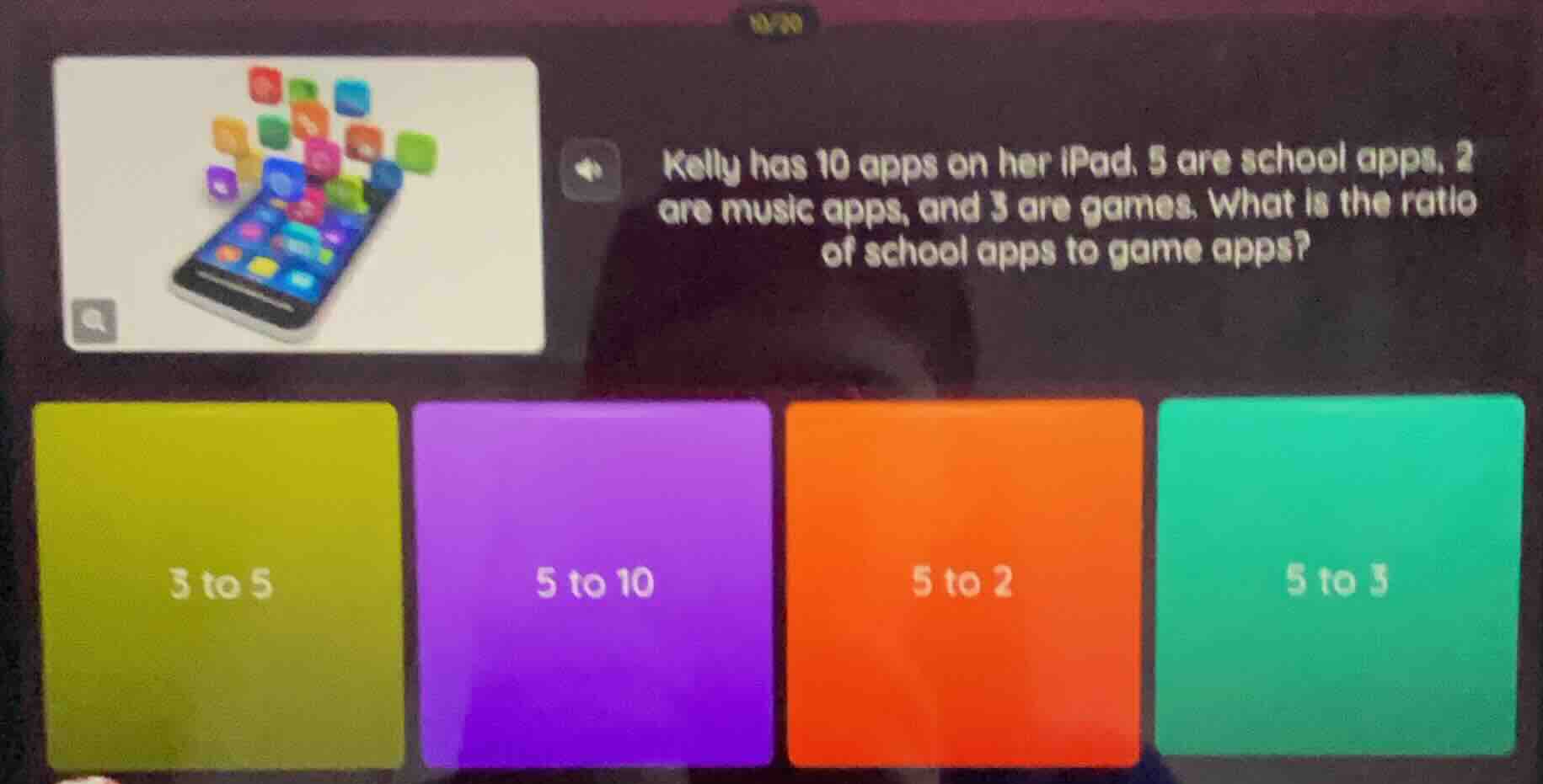 kelly has 10 apps on her ipad. 5 are school apps, 2 are music apps, and…