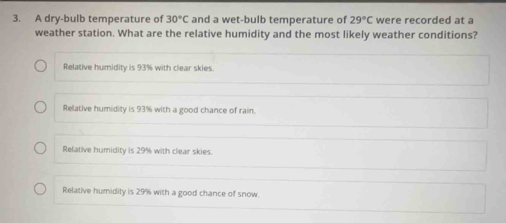 3. a dry-bulb temperature of 30°c and a wet-bulb temperature of 29°c we…